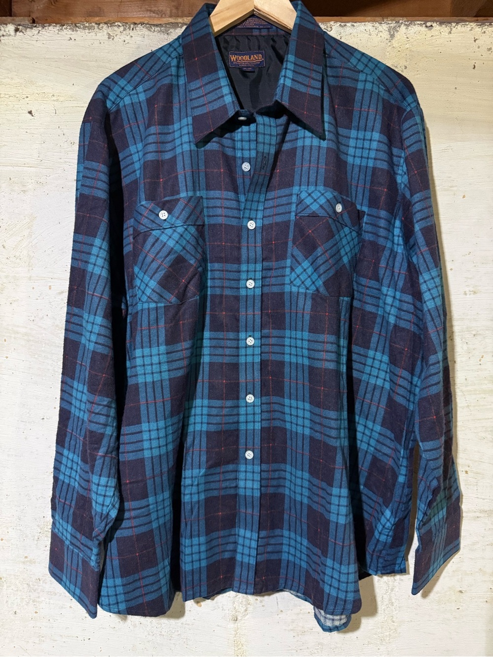 Woodland Flannels Mens Blue Red Plaid Flannel Shirt 2XL Grunge Alt Rock Gorpcore